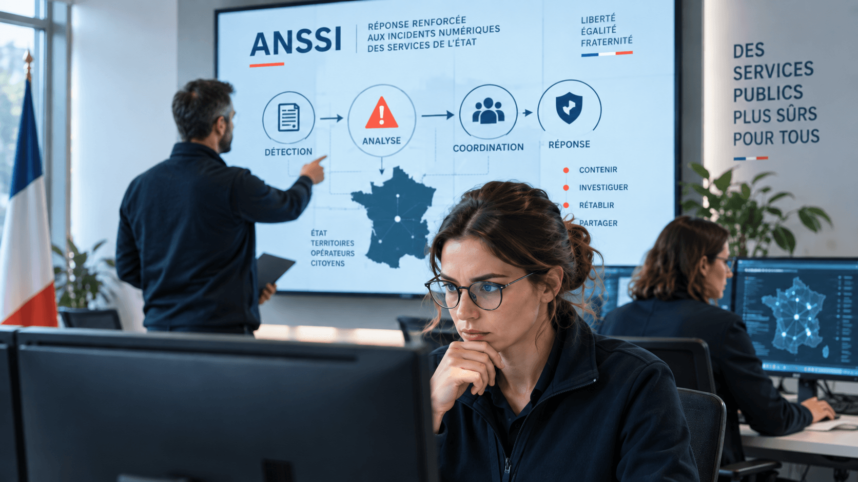 Centre de cybersécurité de l’ANSSI coordonnant la réponse aux incidents de l’État